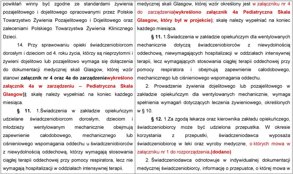 roku życia, którzy są nieprzytomni i żywieni dojelitowo lub pozajelitowo wymaga się dołączenia do dokumentacji medycznej skali Glasgow, której wzór stanowi załącznik nr 4 oraz 4a do