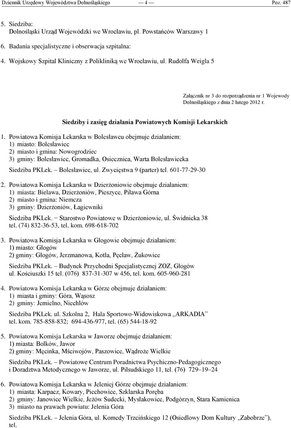 Powiatowa Komisja Lekarska w Bolesławcu obejmuje działaniem: 1) miasto: Bolesławiec 2) miasto i gmina: Nowogrodziec 3) gminy: Bolesławiec, Gromadka, Osiecznica, Warta Bolesławiecka Siedziba PKLek.