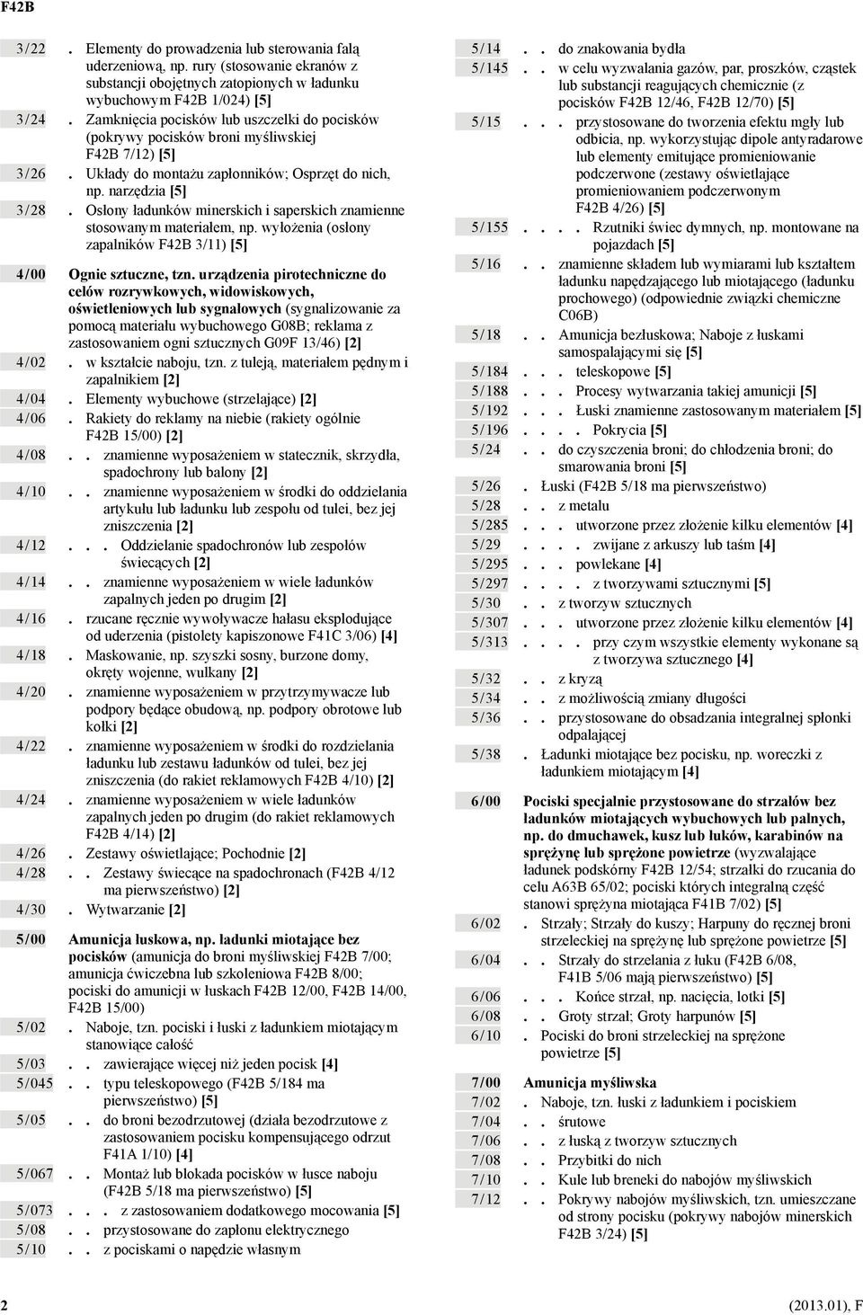 Osłony ładunków minerskich i saperskich znamienne stosowanym materiałem, np. wyłożenia (osłony zapalników 3/11) [5] 4 / 00 Ognie sztuczne, tzn.