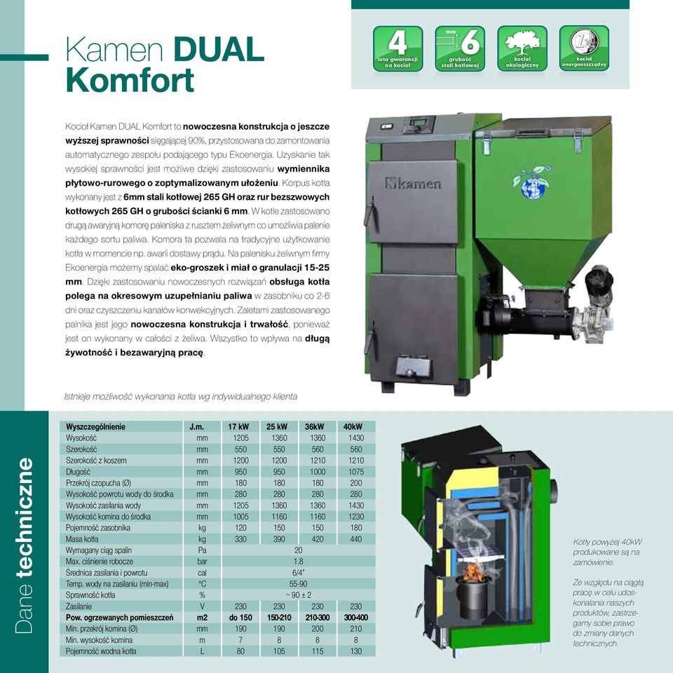 Korpus kotła wykonany jest z mm 25 GH oraz rur bezszwowych kotłowych 25 GH o grubości ścianki mm.