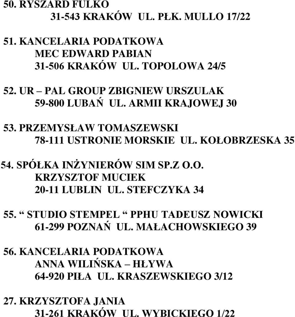 SPÓŁKA INŻYNIERÓW SIM SP.Z O.O. KRZYSZTOF MUCIEK 20-11 LUBLIN UL. STEFCZYKA 34 55. STUDIO STEMPEL PPHU TADEUSZ NOWICKI 61-299 POZNAŃ UL.