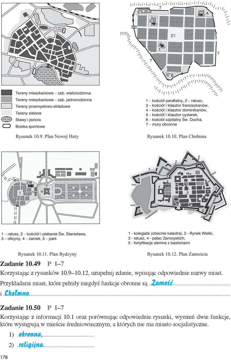 Ducha, 7 mury obronne Rysunek 10.10. Plan Che³mna 5 3 1 2 4 5 5 4 1 3 2 5 5 5 1 ratusz, 2 kościół i plebania Św.