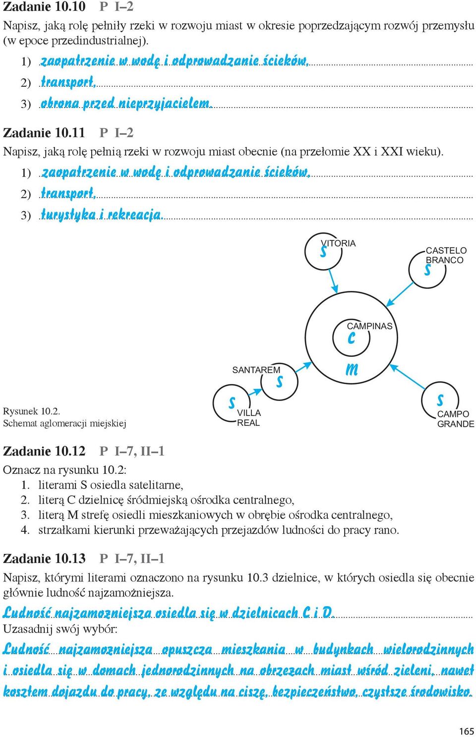 zaopatrzenie w wodę i odprowadzanie ścieków, transport, turystyka i rekreacja. 1) 2) 3) VITORIA S CASTELO BRANCO S CAMPINAS C Rysunek 10.2. Schemat aglomeracji miejskiej S SANTAREM VILLA REAL S M S CAMPO GRANDE Zadanie 10.