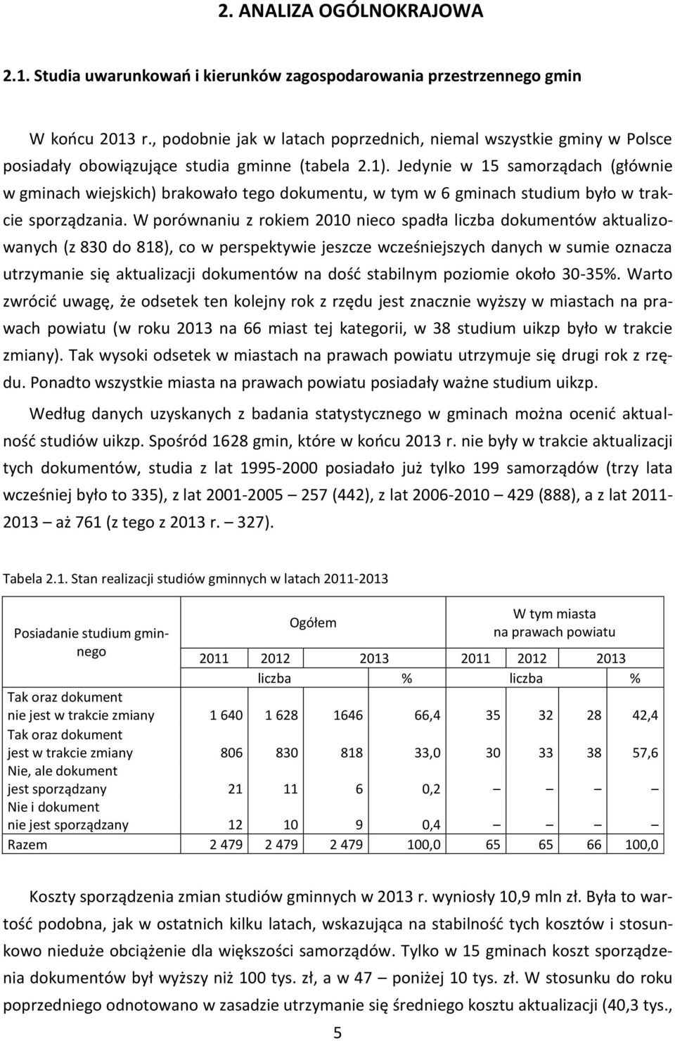 Jedynie w 15 samorządach (głównie w gminach wiejskich) brakowało tego dokumentu, w tym w 6 gminach studium było w trakcie sporządzania.