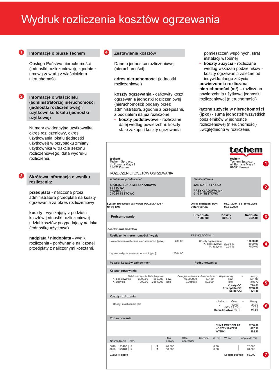 lokalu (jednostki użytkowej) w przypadku zmiany użytkownika w trakcie sezonu rozliczeniowego, data wydruku rozliczenia.