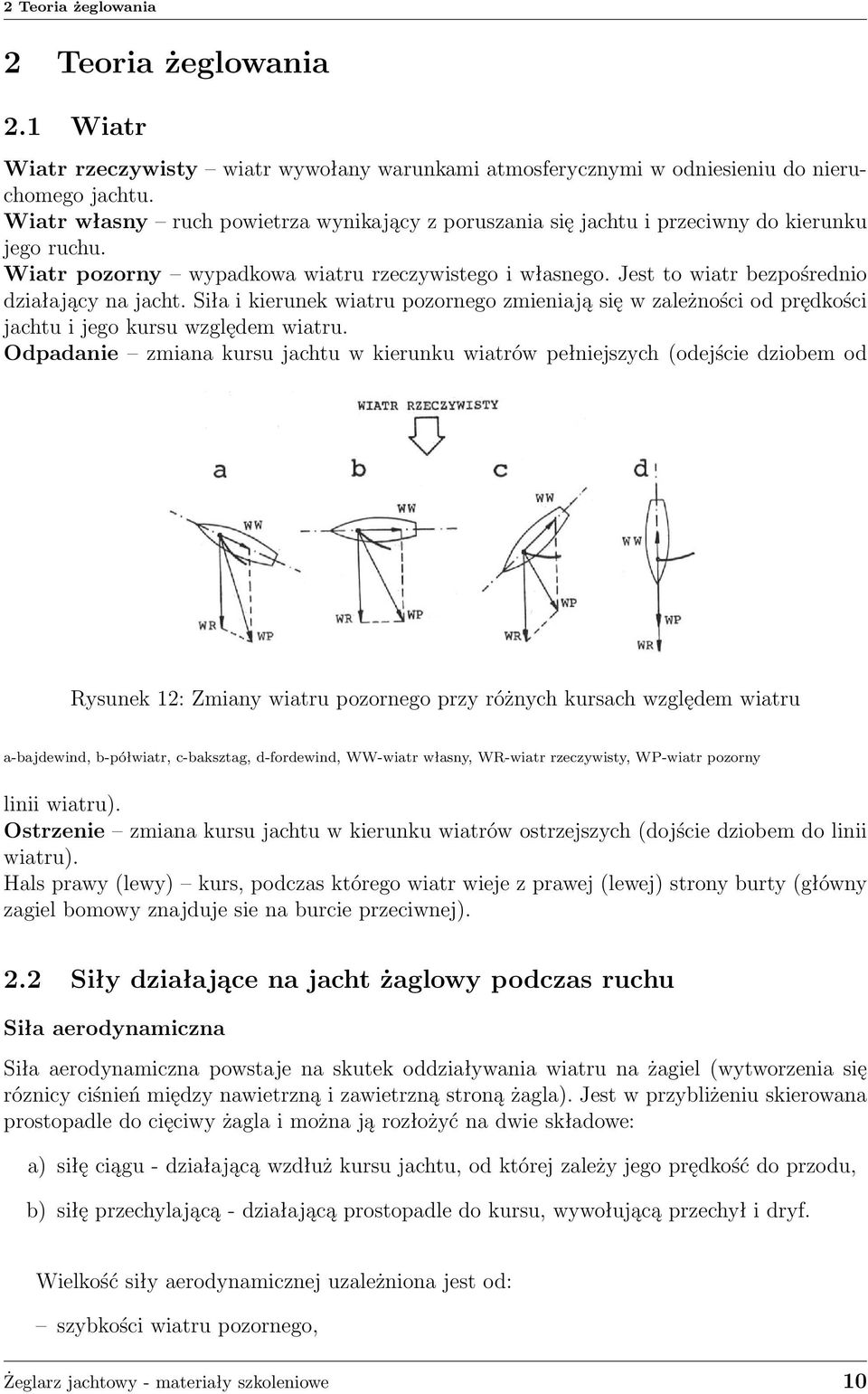 Jest to wiatr bezpośrednio działający na jacht. Siła i kierunek wiatru pozornego zmieniają się w zależności od prędkości jachtu i jego kursu względem wiatru.