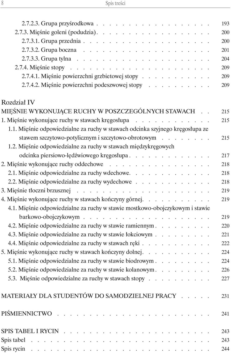 1. Mięśnie wykonujące ruchy w stawach kręgosłupa 215 1.1. Mięśnie odpowiedzialne za ruchy w stawach odcinka szyjnego kręgosłupa ze stawem szczytowo-potylicznym i szczytowo obrotowym 215 1.2. Mięśnie odpowiedzialne za ruchy w stawach międzykręgowych odcinka piersiowo-lędźwiowego kręgosłupa 217 2.