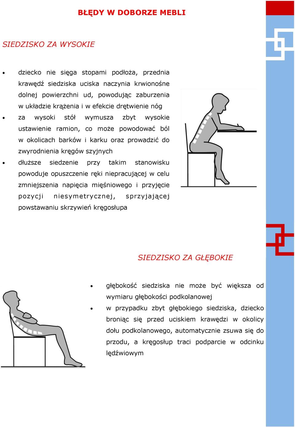 takim stanowisku powoduje opuszczenie ręki niepracującej w celu zmniejszenia napięcia mięśniowego i przyjęcie pozycji niesymetrycznej, sprzyjającej powstawaniu skrzywień kręgosłupa SIEDZISKO ZA