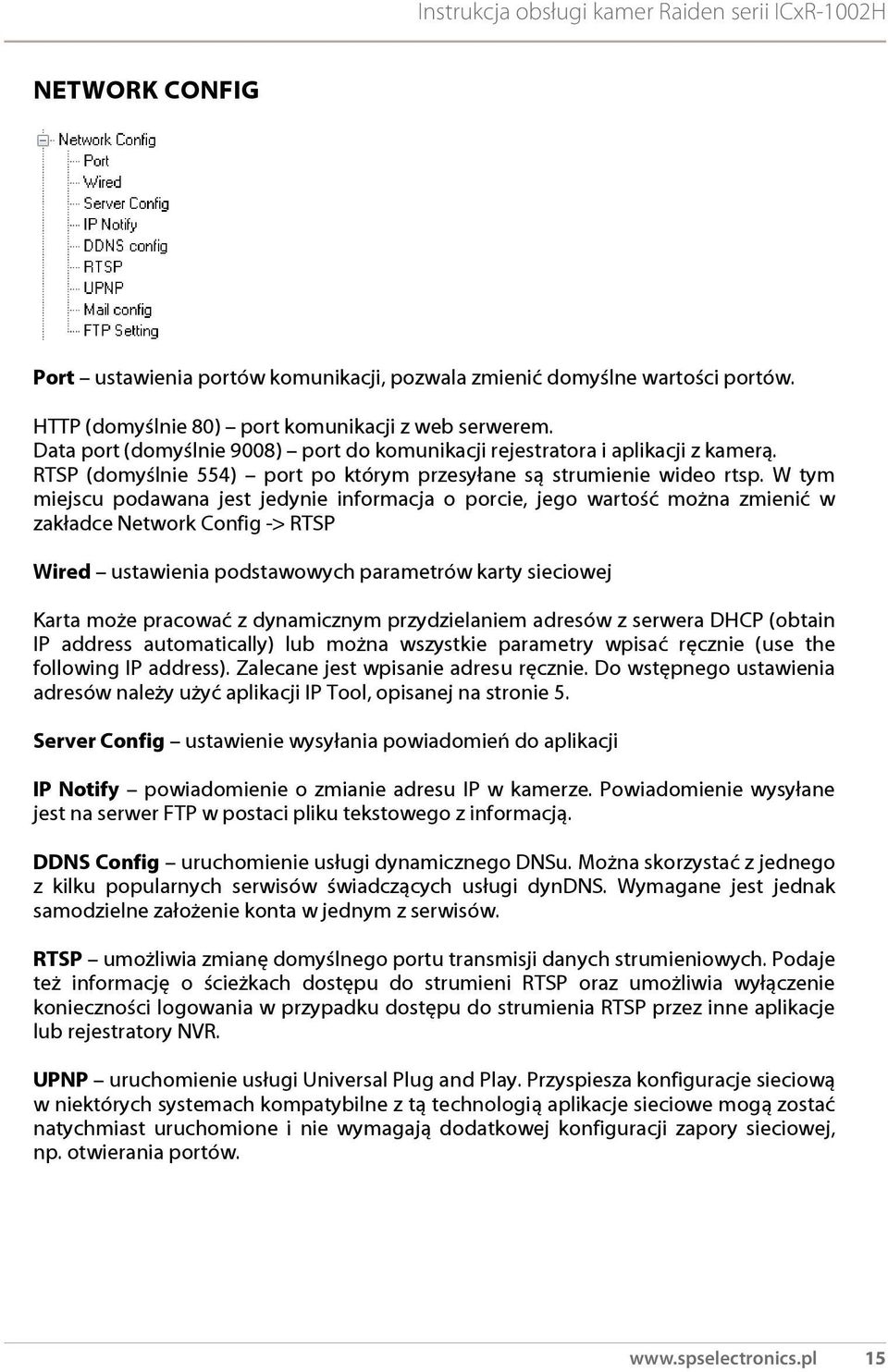 W tym miejscu podawana jest jedynie informacja o porcie, jego wartość można zmienić w zakładce Network Config -> RTSP Wired ustawienia podstawowych parametrów karty sieciowej Karta może pracować z