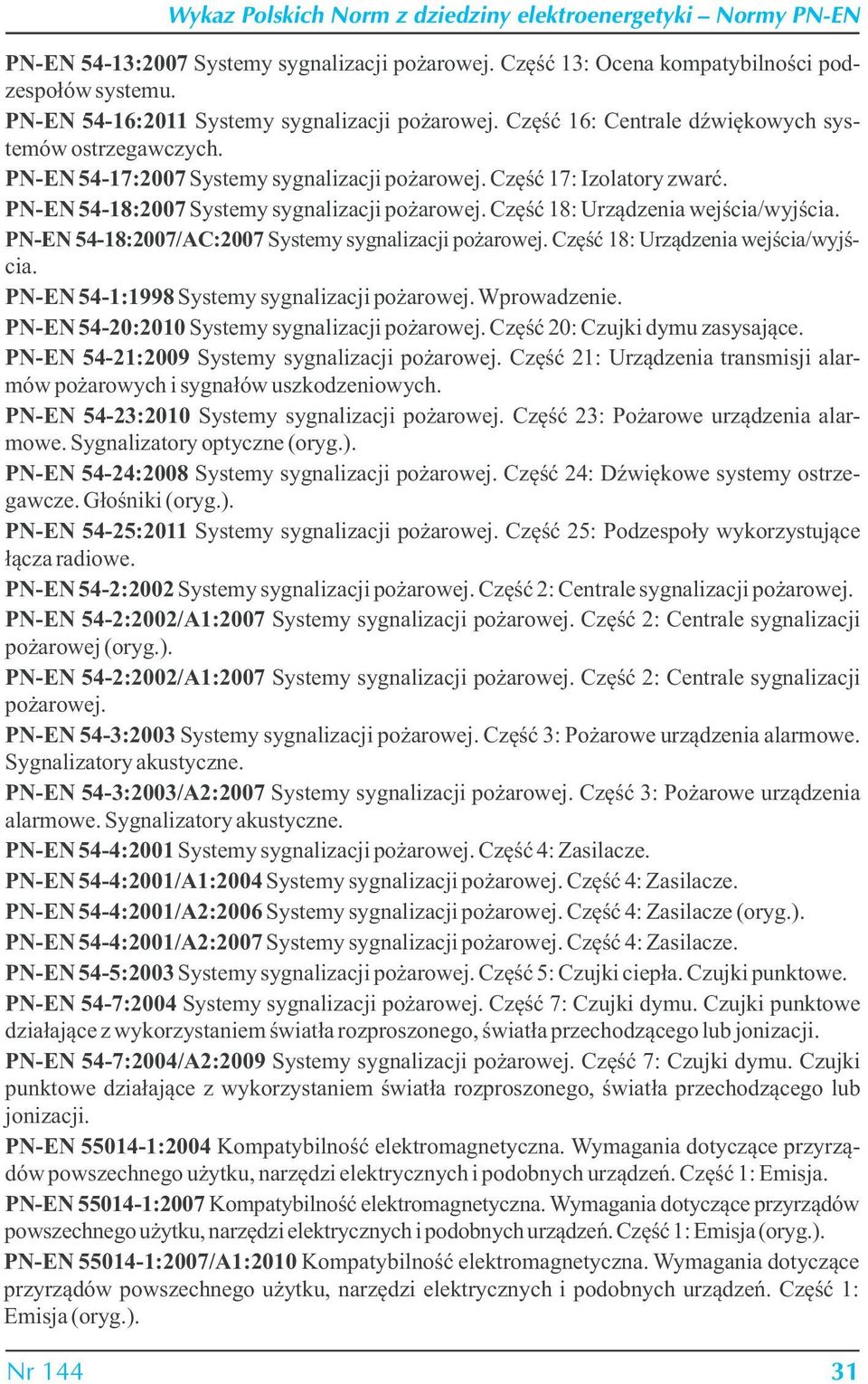 Część 18: Urządzenia wejścia/wyjścia. PN-EN 54-18:2007/AC:2007 Systemy sygnalizacji pożarowej. Część 18: Urządzenia wejścia/wyjścia. PN-EN 54-1:1998 Systemy sygnalizacji pożarowej. Wprowadzenie.