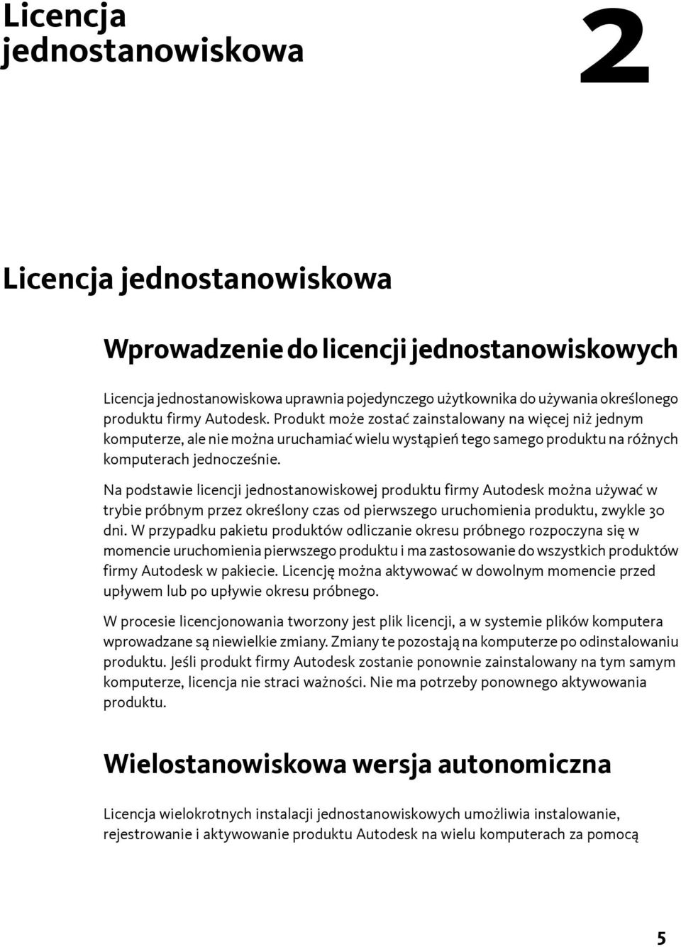 Na podstawie licencji jednostanowiskowej produktu firmy Autodesk można używać w trybie próbnym przez określony czas od pierwszego uruchomienia produktu, zwykle 30 dni.