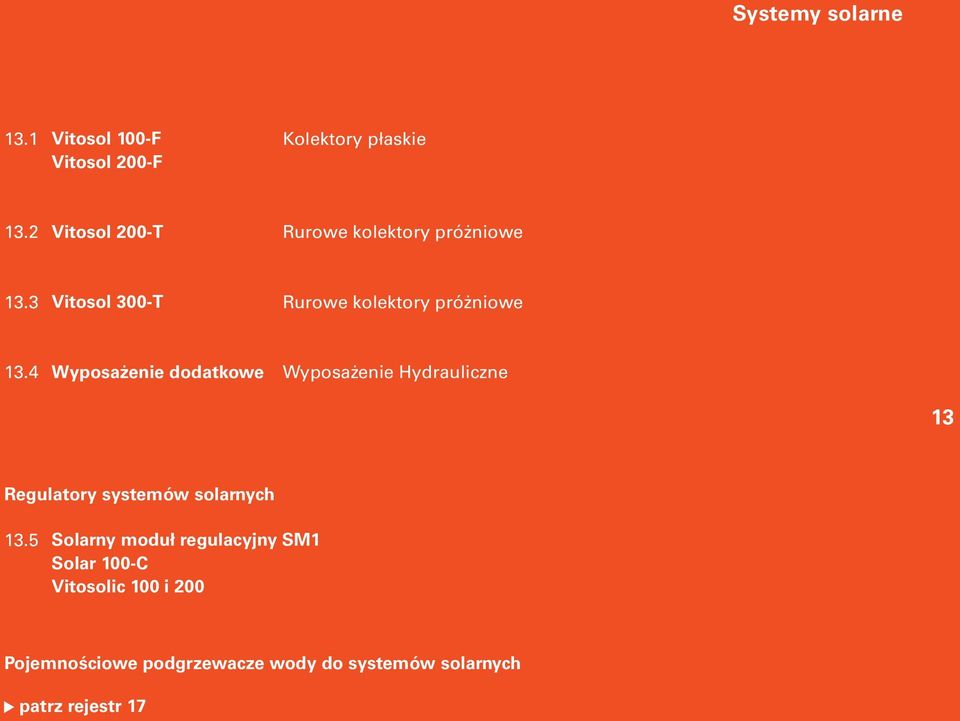 4 Wyposażenie dodatkowe Wyposażenie Hydrauliczne 13 Regulatory systemów solarnych 13.