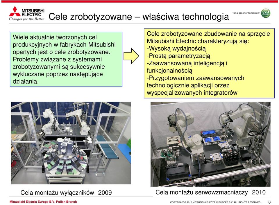 Cele zrobotyzowane zbudowanie na sprzęcie Mitsubishi Electric charakteryzują się: -Wysoką wydajnością -Prostą parametryzacją -Zaawansowaną