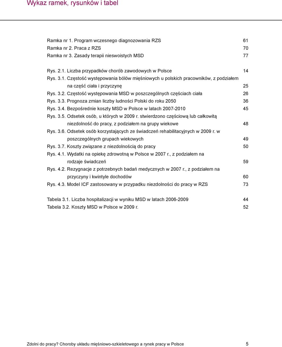 3.4. Bezpośrednie koszty MSD w Polsce w latach 2007-2010 45 Rys. 3.5. Odsetek osób, u których w 2009 r. stwierdzono częściową lub całkowitą niezdolność do pracy, z podziałem na grupy wiekowe 48 Rys.