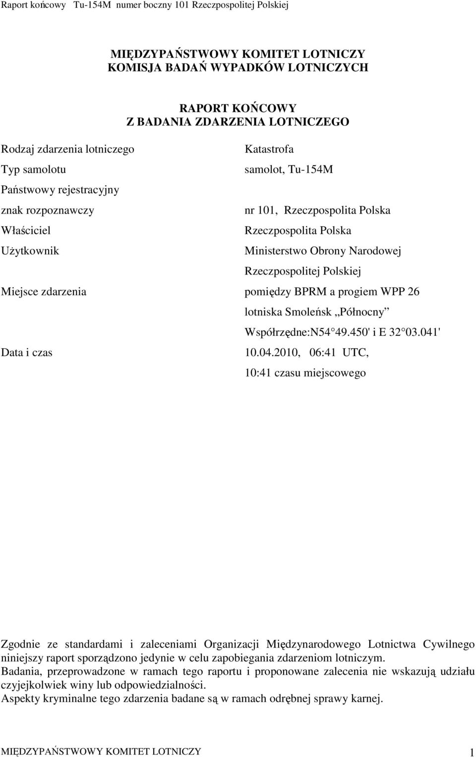 WPP 26 Data i czas lotniska Smoleńsk Północny Współrzędne:N54 49.450' i E 32 03.041