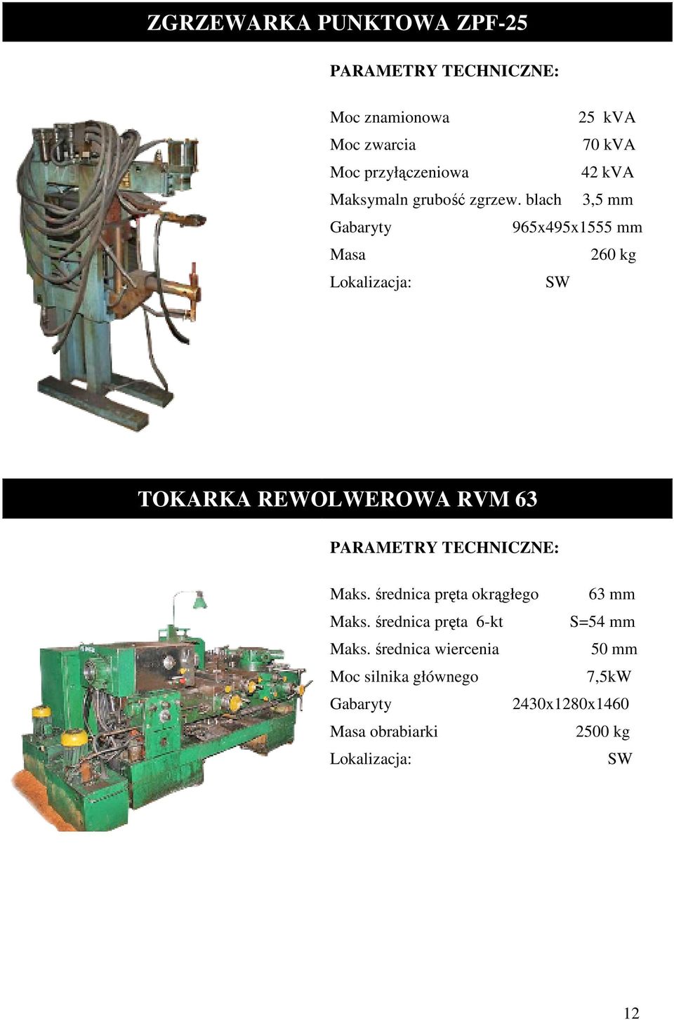 .....SW TOKARKA REWOLWEROWA RVM 63 Maks. średnica pręta okrągłego 63 mm Maks.
