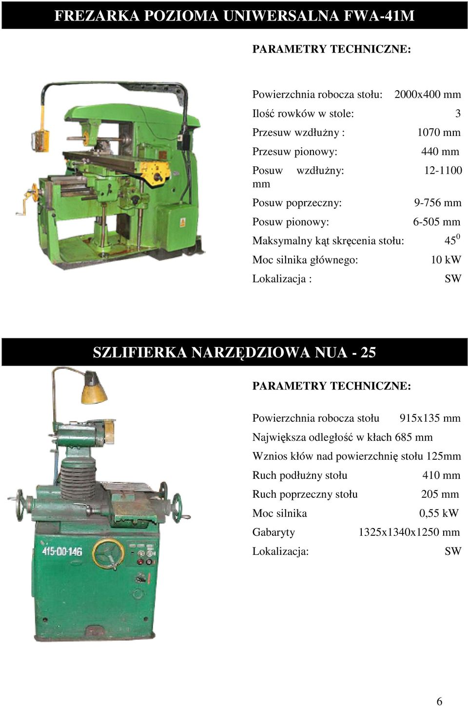 ..6-505 mm Maksymalny kąt skręcenia stołu:...45 0 Moc silnika głównego:...10 kw Lokalizacja :.