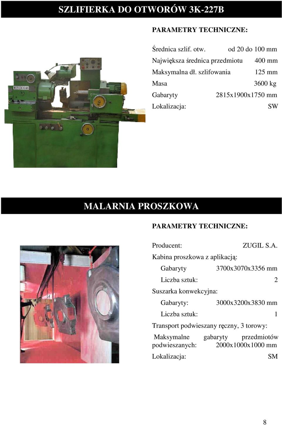 ..3700x3070x3356 mm Liczba sztuk:...2 Suszarka konwekcyjna: Gabaryty:...3000x3200x3830 mm Liczba sztuk:.