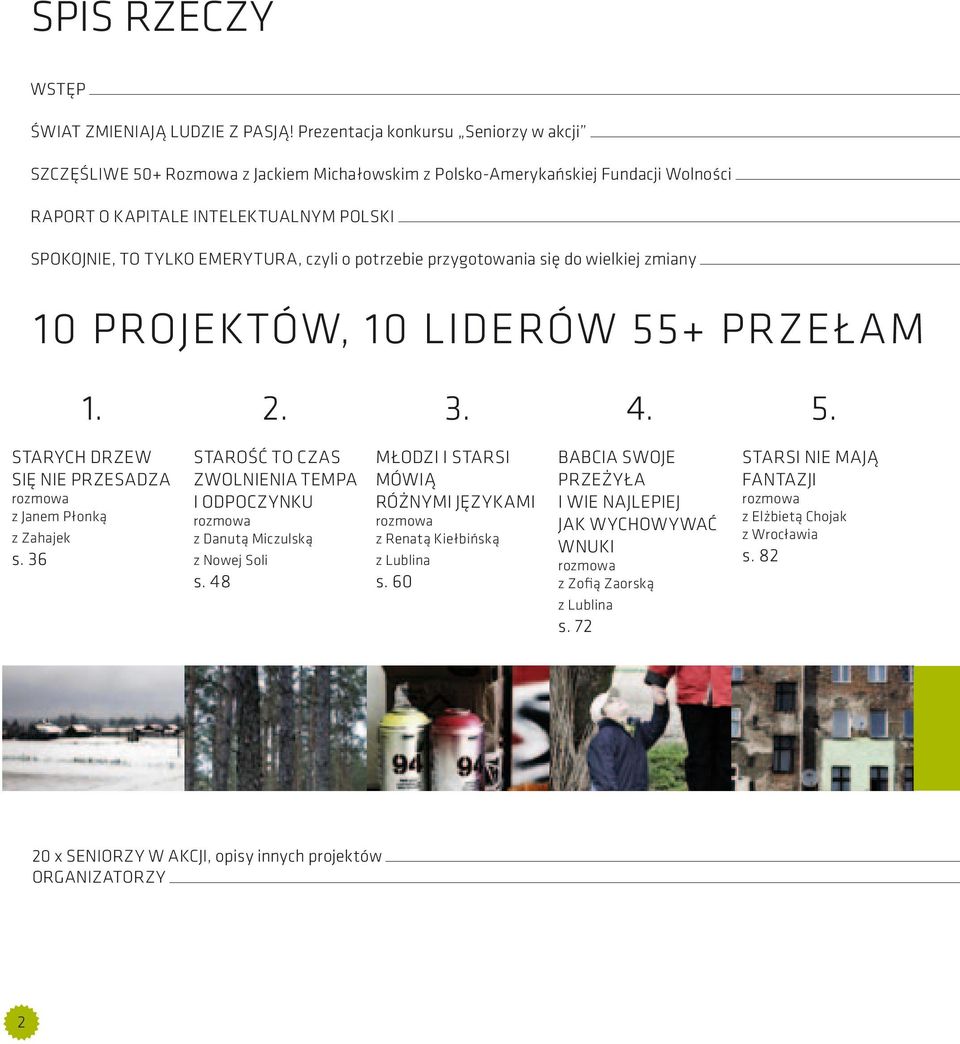 czyli o potrzebie przygotowania się do wielkiej zmiany 10 PROJEKTÓW, 10 LIDERÓW 55+ PRZEŁAM 1. 2. 3. 4. 5. STARYCH DRZEW SIĘ NIE PRZESADZA rozmowa z Janem Płonką z Zahajek s.