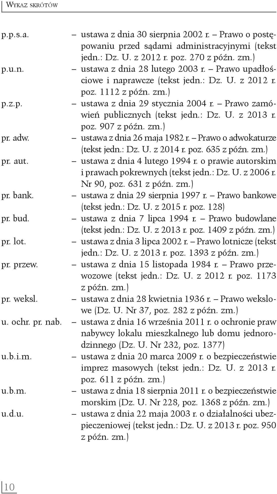 zm.) pr. adw. ustawa z dnia 26 maja 1982 r. Prawo o adwokaturze (tekst jedn.: Dz. U. z 2014 r. poz. 635 z późn. zm.) pr. aut. ustawa z dnia 4 lutego 1994 r.