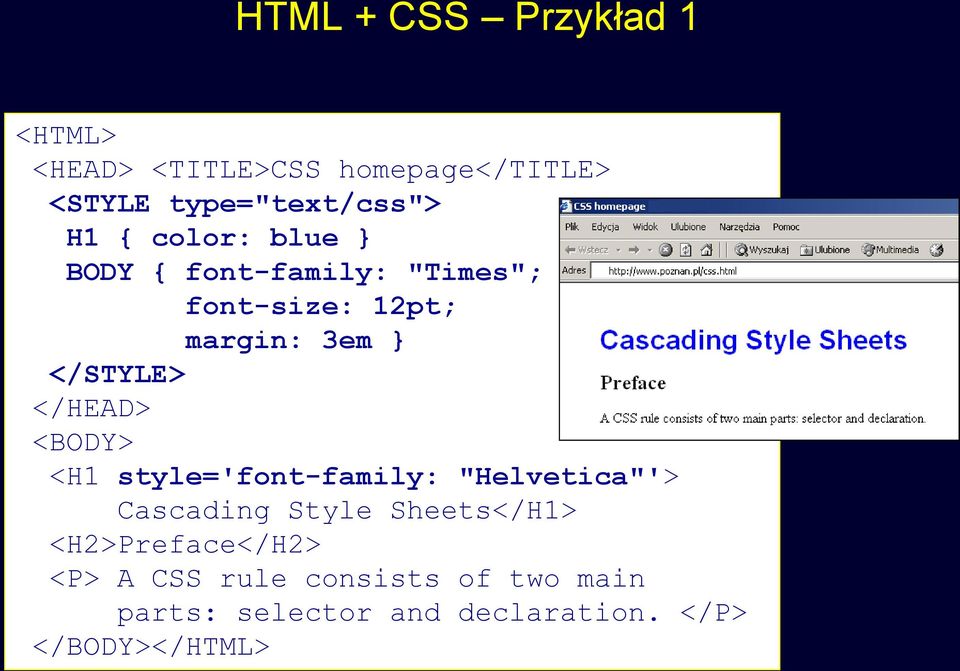 </HEAD> <BODY> <H1 style='font-family: "Helvetica"'> Cascading Style Sheets</H1>