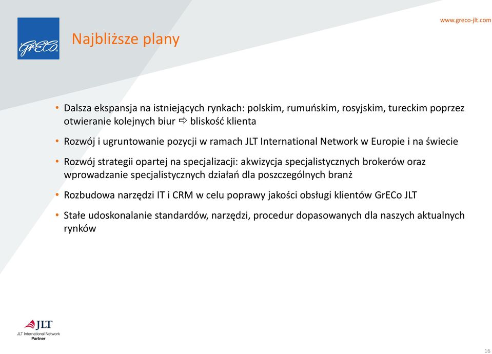 specjalizacji: akwizycja specjalistycznych brokerów oraz wprowadzanie specjalistycznych działań dla poszczególnych branż Rozbudowa