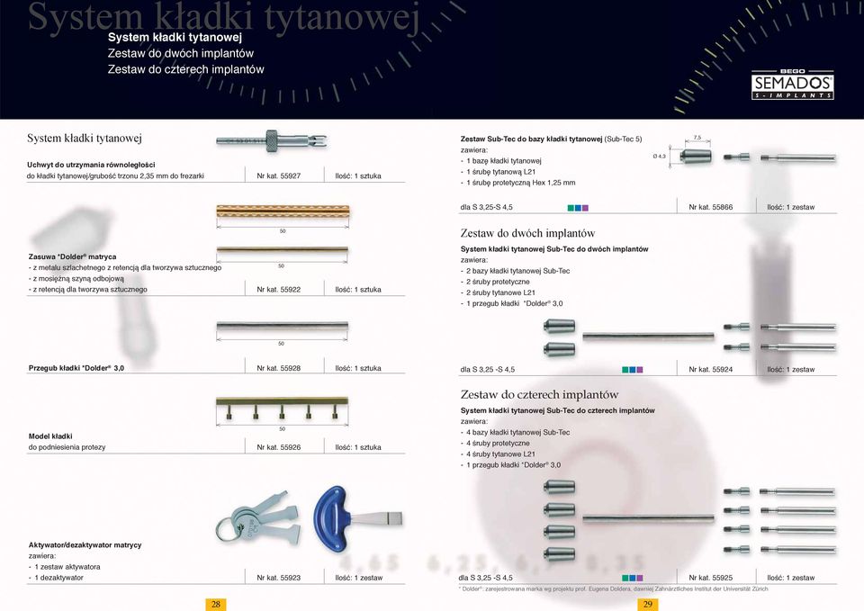 55927-1 bazę kładki tytanowej - 1 śrubę tytanową 21-1 śrubę protetyczną Hex 1,25 mm Ø 4,3 dla S 3,25-S 4,5 Nr kat.