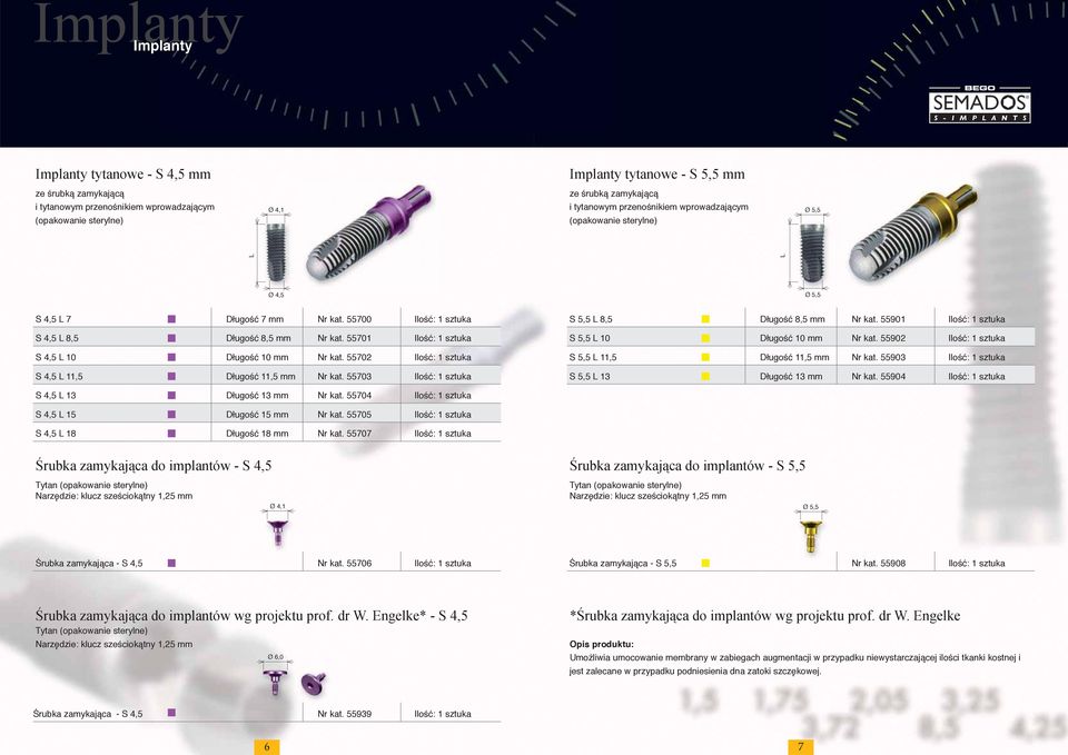 55702 S 4,5 11,5 Długość 11,5 mm Nr kat. 55703 S 5,5 8,5 Długość 8,5 mm Nr kat. 55901 S 5,5 10 Długość 10 mm Nr kat. 55902 S 5,5 11,5 Długość 11,5 mm Nr kat. 55903 S 5,5 13 Długość 13 mm Nr kat.