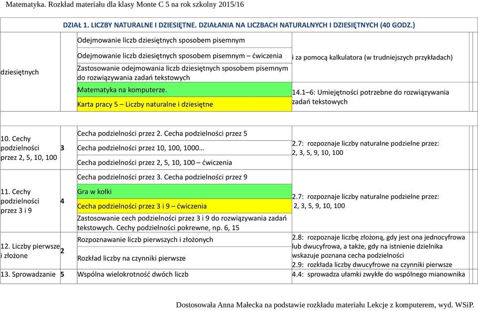 Cechy podzielności przez 2, 5, 10, 100 11. Cechy podzielności przez 3 i 9 3 4 12. Liczby pierwsze 2 i złożone Cecha podzielności przez 2.