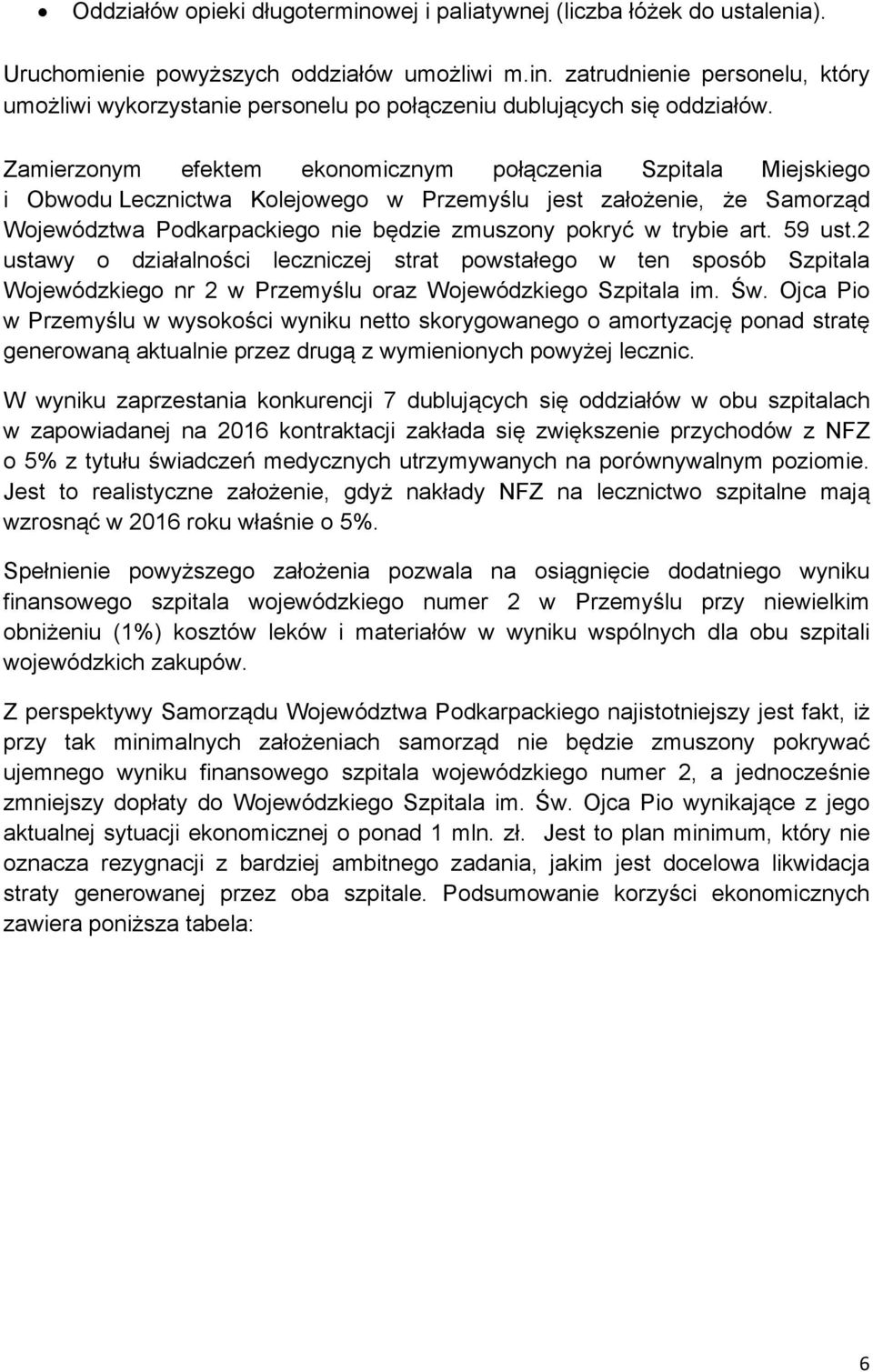 art. 59 ust.2 ustawy o działalności leczniczej strat powstałego w ten sposób Szpitala Wojewódzkiego nr 2 w Przemyślu oraz Wojewódzkiego Szpitala im. Św.