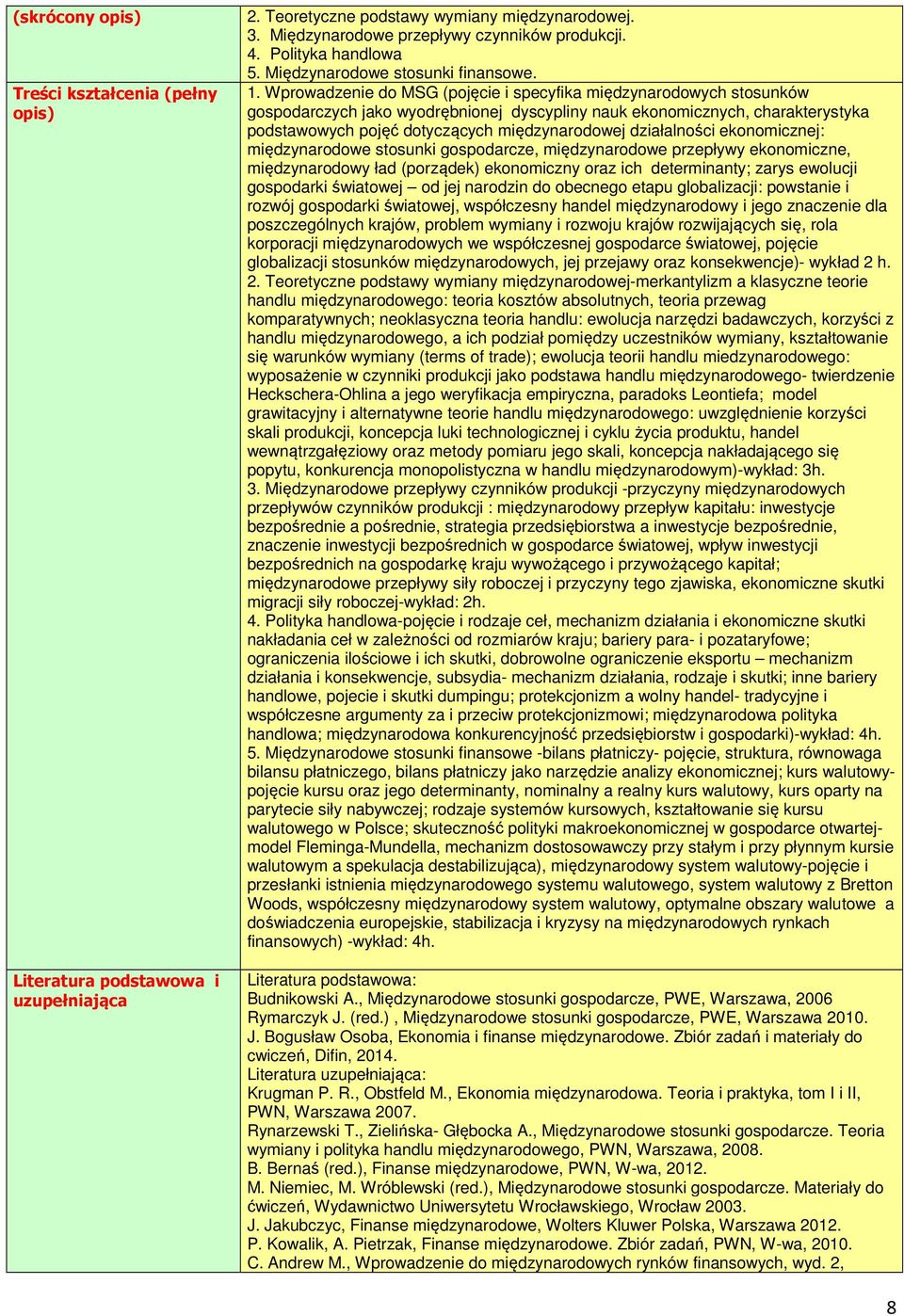 Wprowadzenie do MSG (pojęcie i specyfika międzynarodowych stosunków gospodarczych jako wyodrębnionej dyscypliny nauk ekonomicznych, charakterystyka podstawowych pojęć dotyczących międzynarodowej