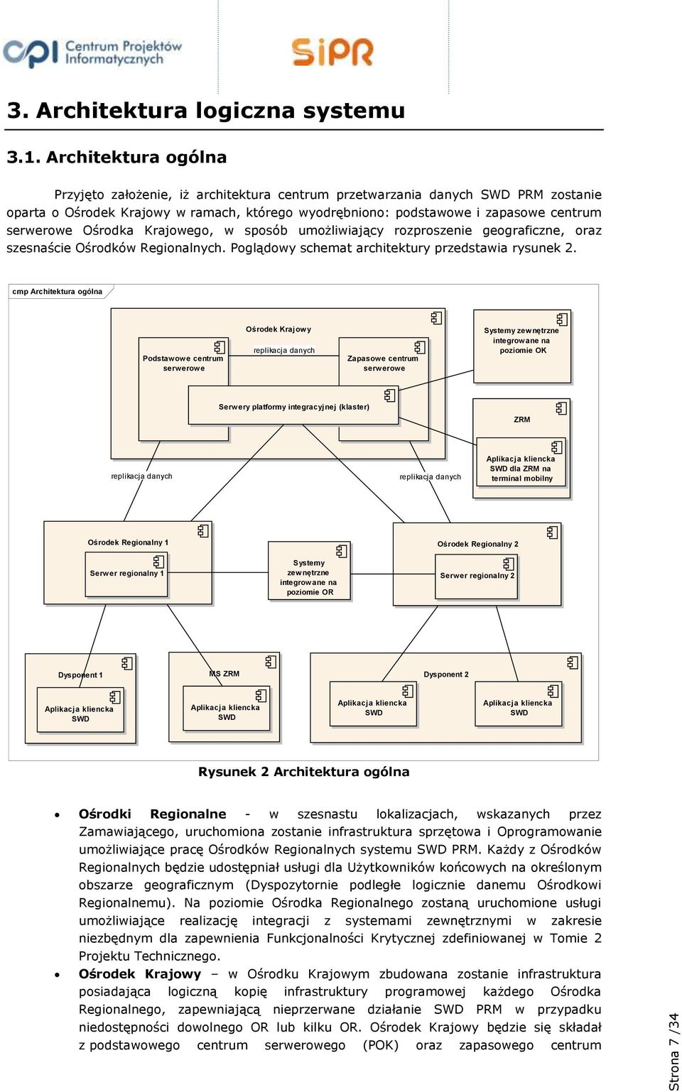 Ośrodka Krajowego, w sposób umożliwiający rozproszenie geograficzne, oraz szesnaście Ośrodków Regionalnych. Poglądowy schemat architektury przedstawia rysunek 2.