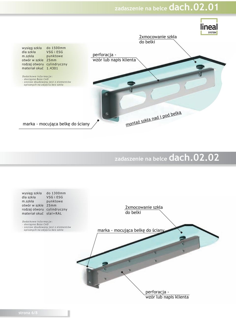 na zdjêciu bez szk³a marka - mocuj¹ca belkê do œciany monta szk³a nad i pod belk¹ 02 do 1300mm stal+ral