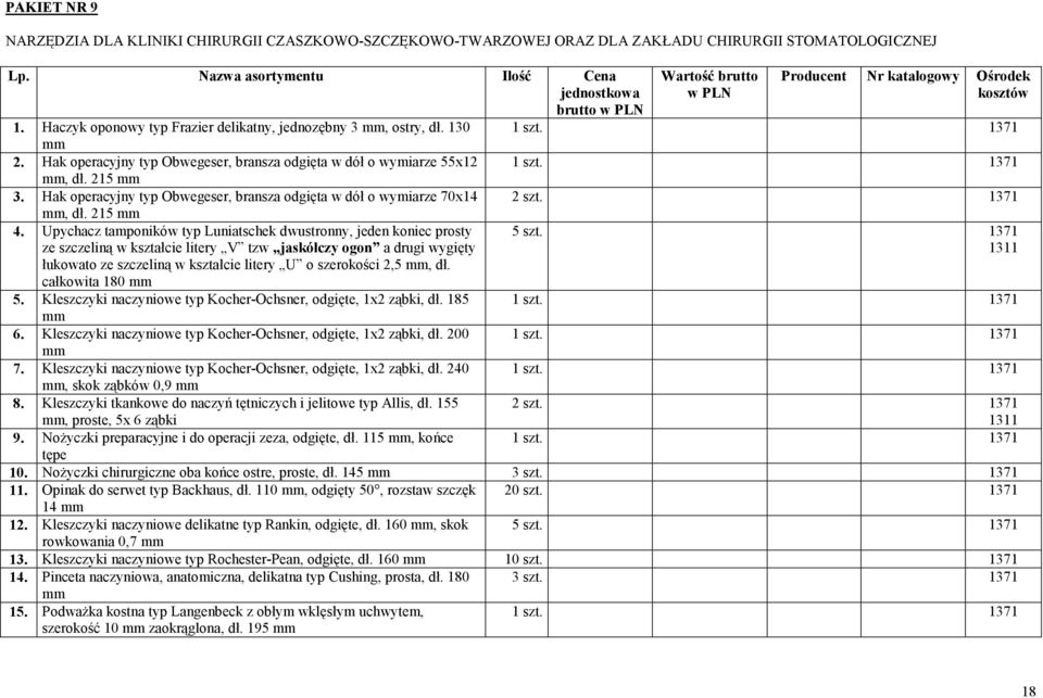 Hak operacyjny typ Obwegeser, bransza odgięta w dół o wymiarze 70x14, dł. 215 4.