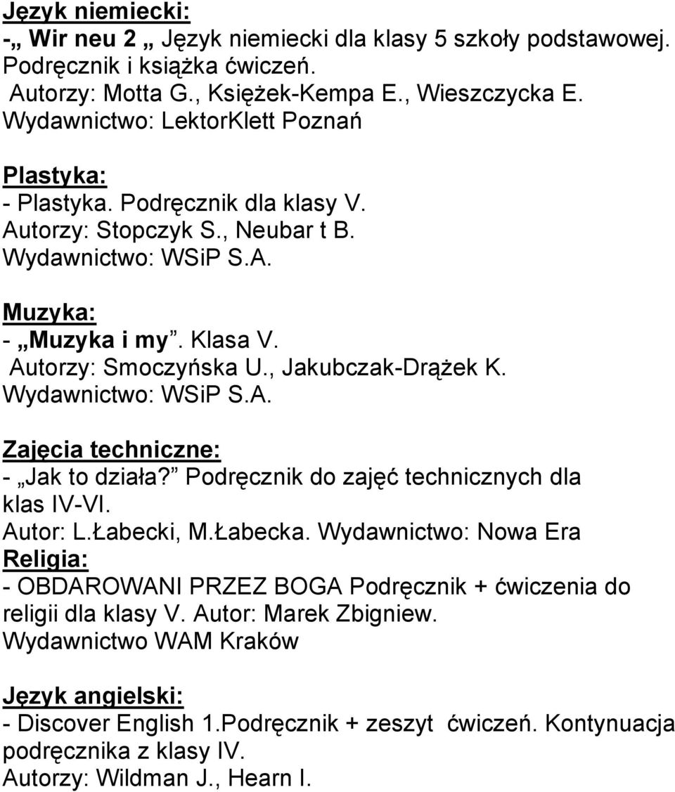 , Jakubczak-Drążek K. Zajęcia techniczne: - Jak to działa? Podręcznik do zajęć technicznych dla klas IV-VI. Autor: L.Łabecki, M.Łabecka.