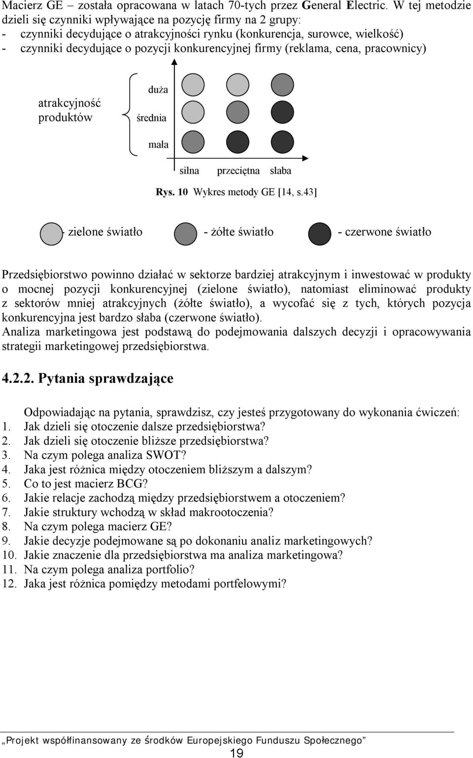 firmy (reklama, cena, pracownicy) atrakcyjność produktów duża średnia mała silna przeciętna słaba Rys. 10 Wykres metody GE [14, s.