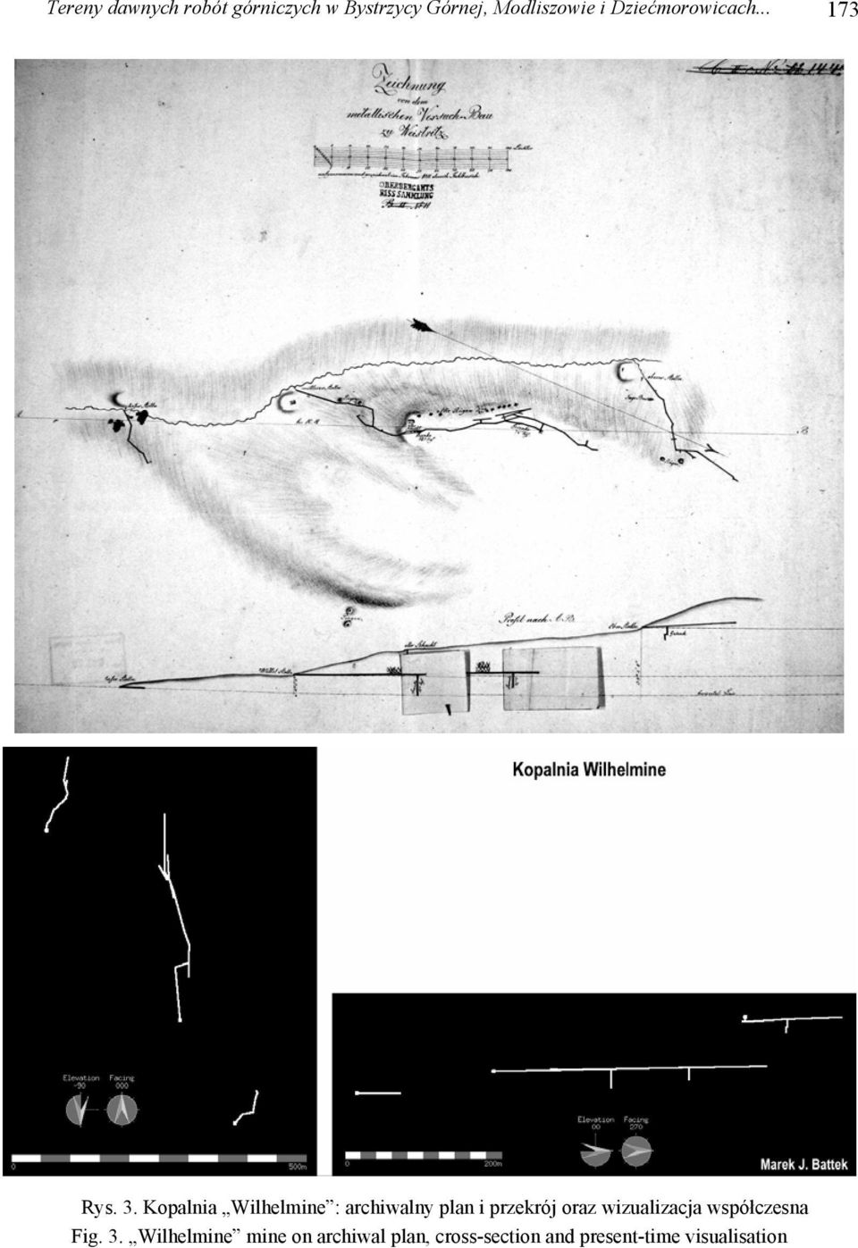 Kopalnia Wilhelmine : archiwalny plan i przekrój oraz