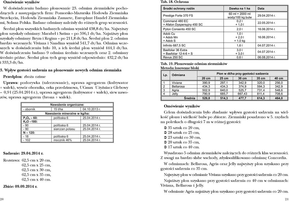 Badane odmiany nale a³y do ró nych grup wczesnoœci. Œredni plon wszystkich badanych odmian wyniós³ 438,8 dt/ha. Najwy szy plon uzyska³y odmiany: Marabel i Satina po 596,1 dt/ha.