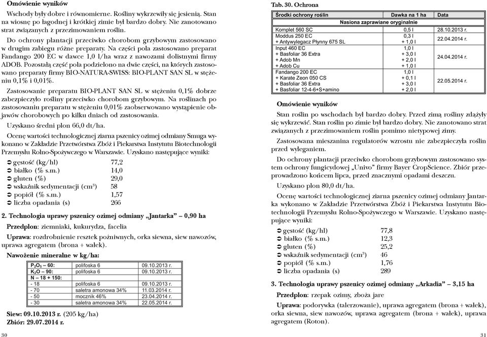 Pozosta³¹ czêœæ pola podzielono na dwie czêœci, na których zastosowano preparaty firmy BIO-NATURA-SWISS: BIO-PLANT SAN SL w stê eniu 0,1% i 0,01%.