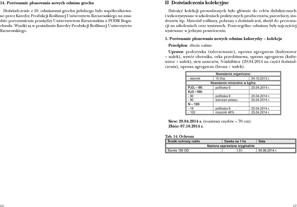 Wyniki s¹ w posiadaniu Katedry Produkcji Roœlinnej Uniwersytetu Rzeszowskiego.