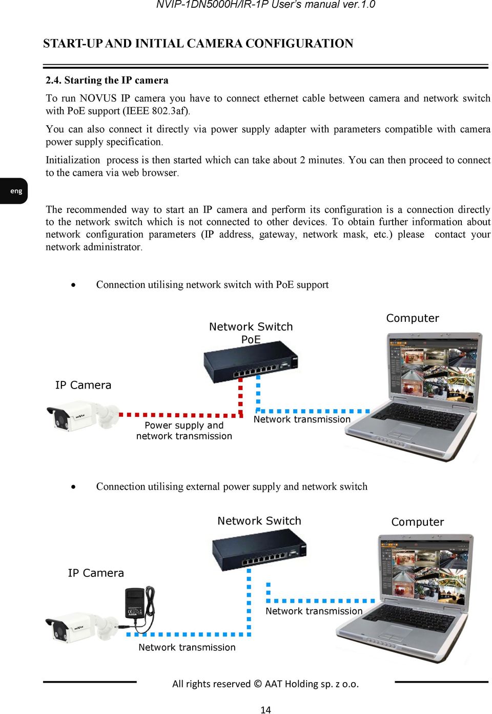 You can also connect it directly via power supply adapter with parameters compatible with camera power supply specification. Initialization process is then started which can take about 2 minutes.