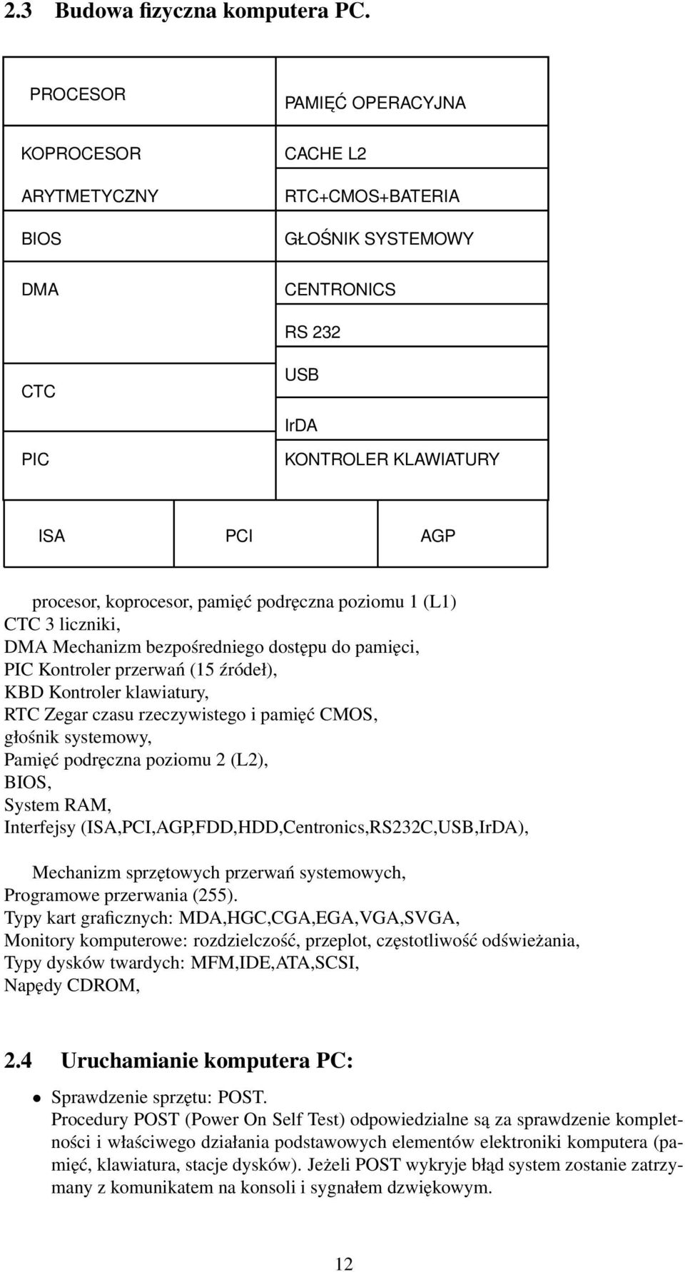 pamięć podręczna poziomu 1 (L1) CTC 3 liczniki, DMA Mechanizm bezpośredniego dostępu do pamięci, PIC Kontroler przerwań (15 źródeł), KBD Kontroler klawiatury, RTC Zegar czasu rzeczywistego i pamięć