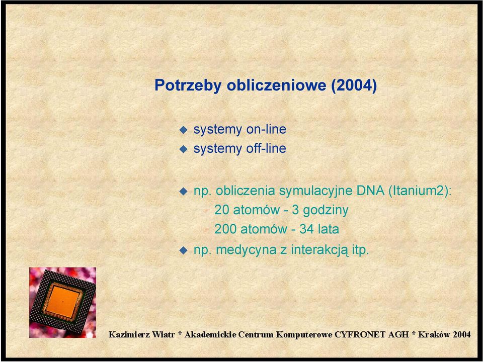 obliczenia symulacyjne DNA (Itanium2): 20