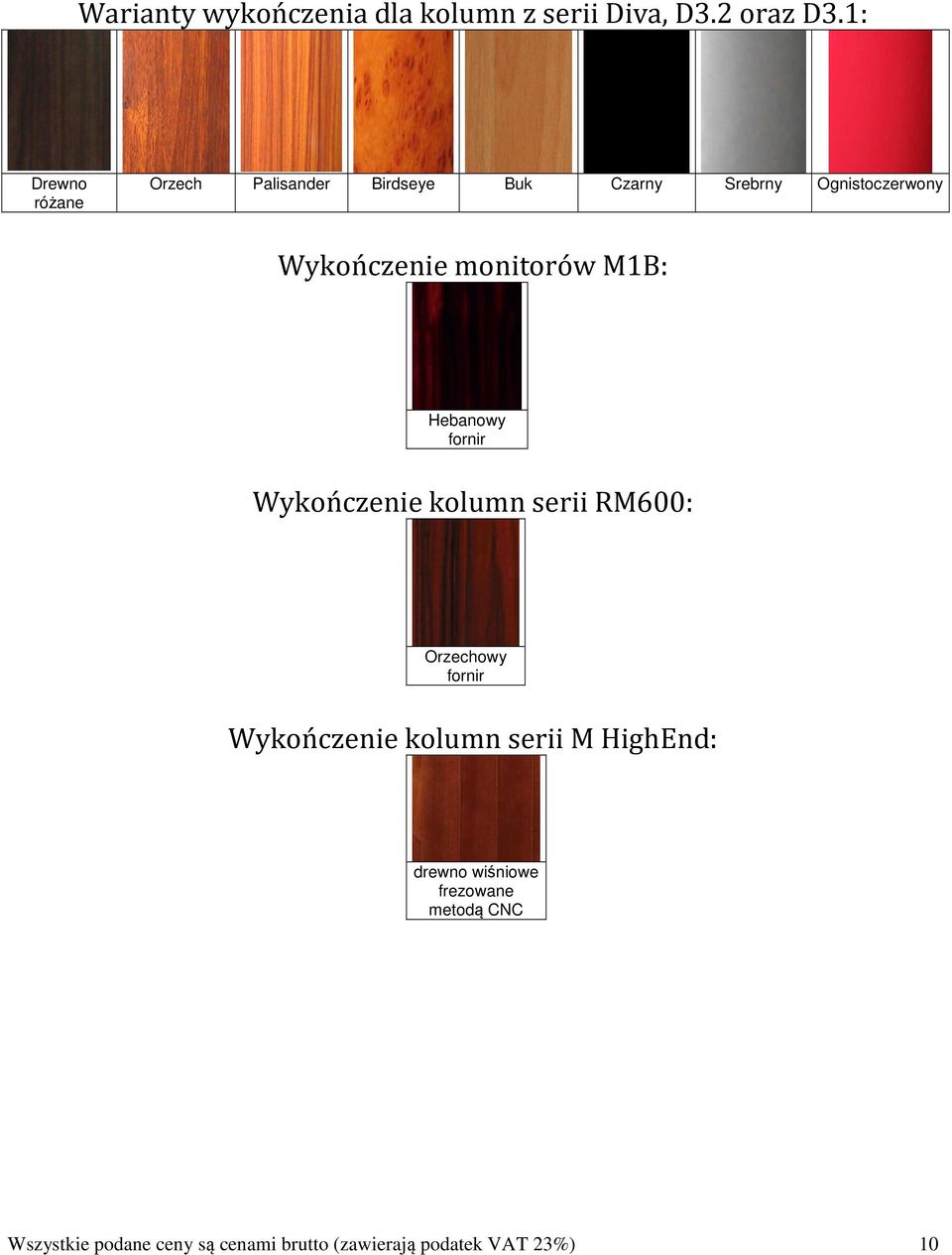 monitorów M1B: Hebanowy fornir Wykończenie kolumn serii RM600: Orzechowy fornir Wykończenie