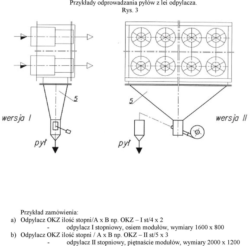 OKZ I st/4 x 2 - odpylacz I stopniowy, osiem modułów, wymiary 1600 x 800 b)