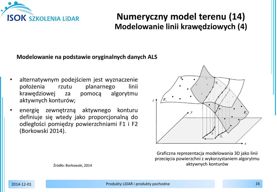 zewnętrzną aktywnego konturu definiuje się wtedy jako proporcjonalną do odległości pomiędzy powierzchniami F1 i F2 (Borkowski 2014).