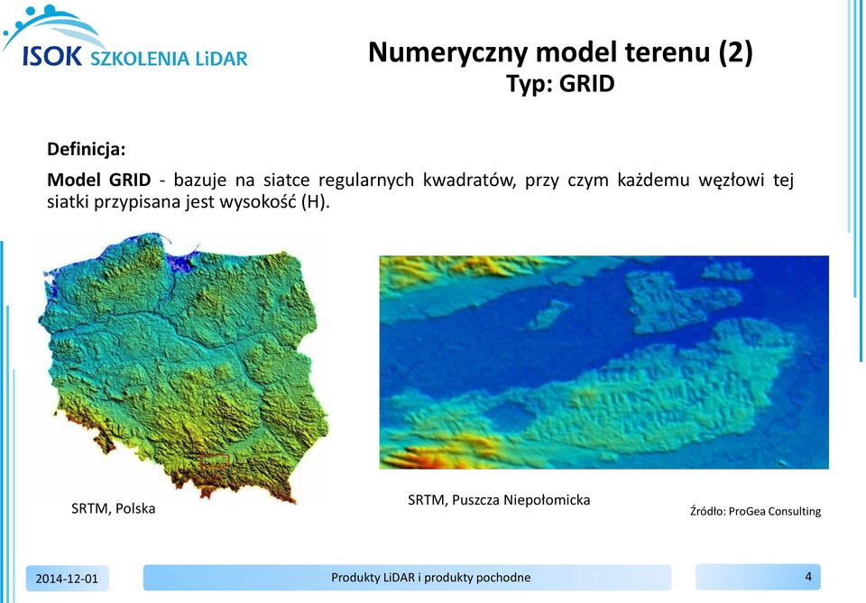 każdemu węzłowi tej siatki przypisana jest wysokość (H).