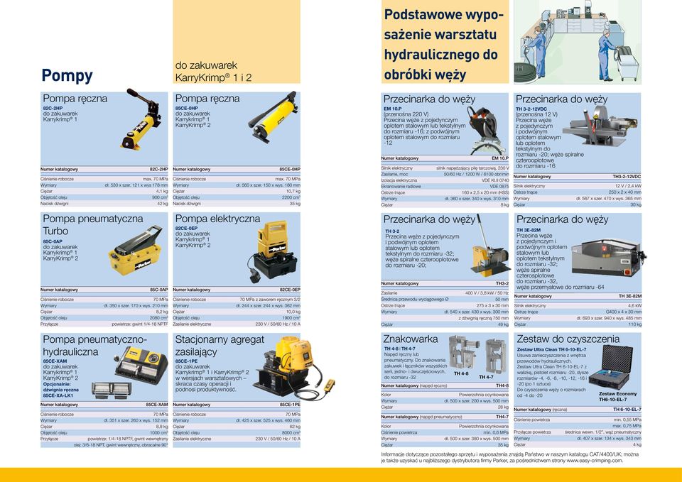 351 x szer. 260 x wys. 152 mm 8,8 kg Objętość oleju 1000 cm 3 Przyłącze powietrze: 1/4-18 NPTF, gwint wewnętrzny olej: 3/6-18 NPT, gwint wewnętrzny, obracalne 90 KarryKrimp 1 i 2 max. dł. 560 x szer.