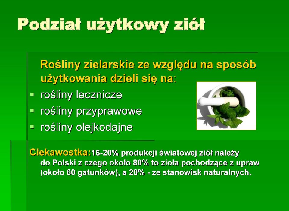 Ciekawostka:16-20% produkcji światowej ziół należy do Polski z czego około