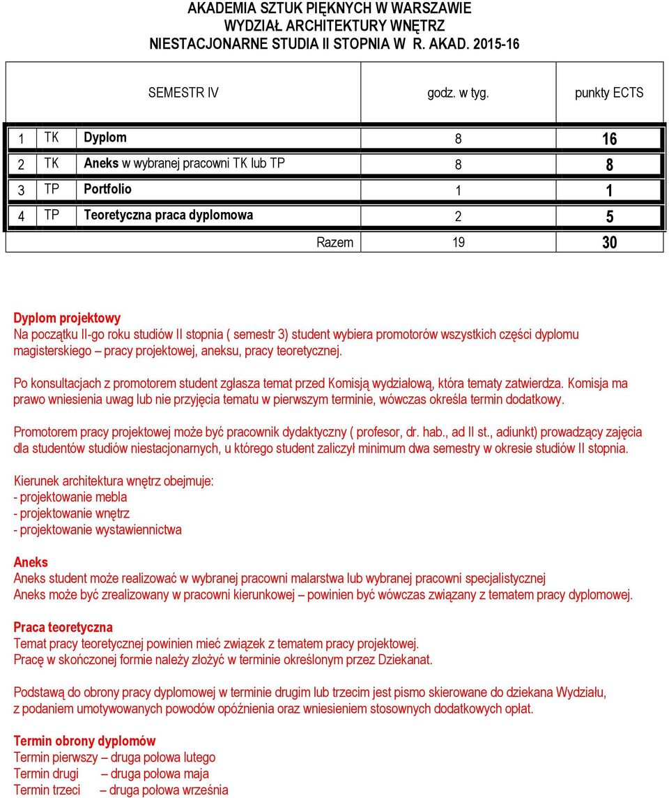 promotorów wszystkich części dyplomu magisterskiego pracy projektowej, aneksu, pracy teoretycznej.